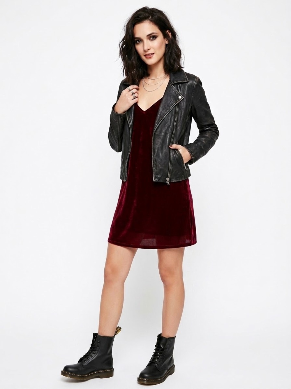 Burgundy Velvet V-Neck Cami Mini Slip Dress | Size M